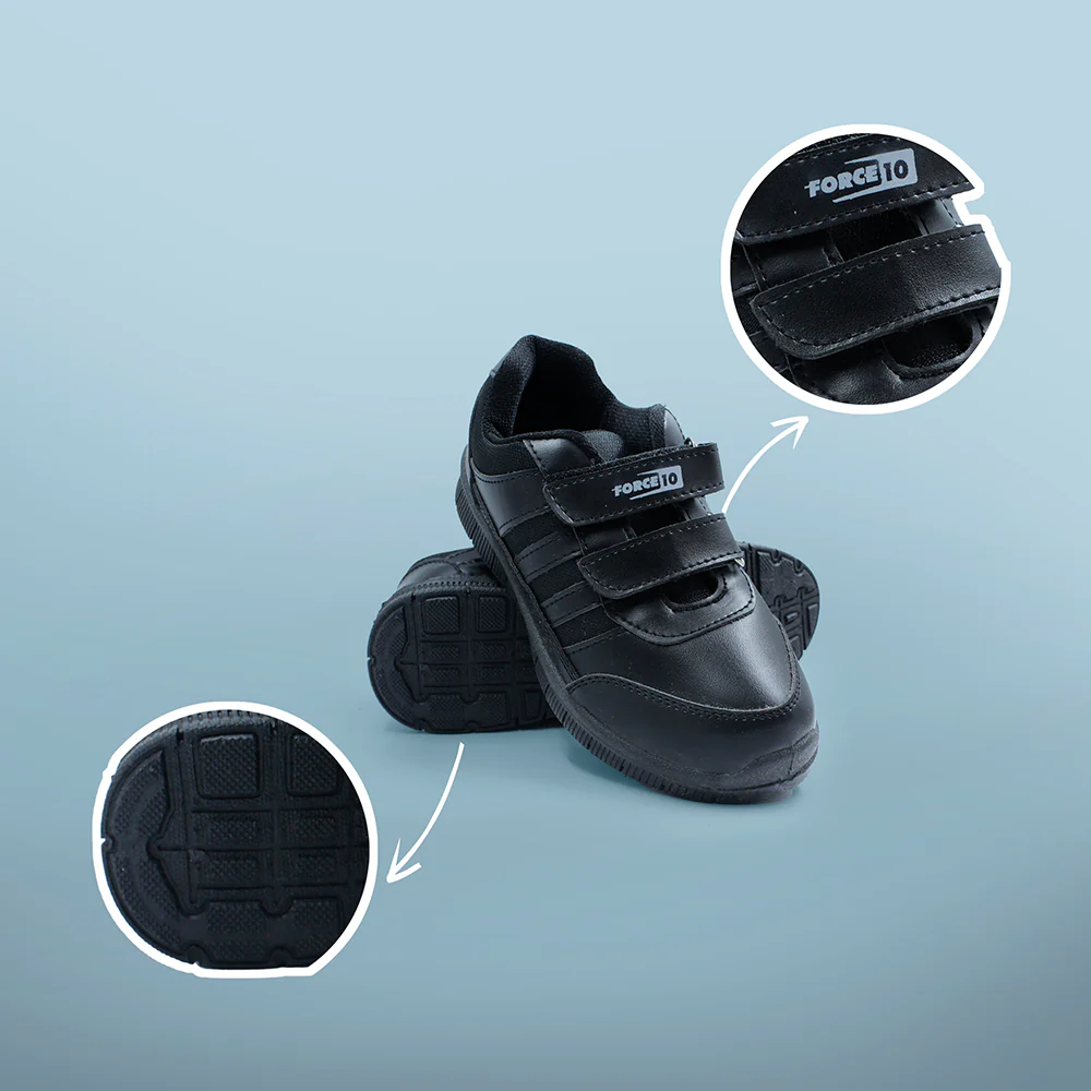Force 10 Black Non Lacing Uniform School Shoes For Kids GOLA-SCHV By Liberty - Image 6