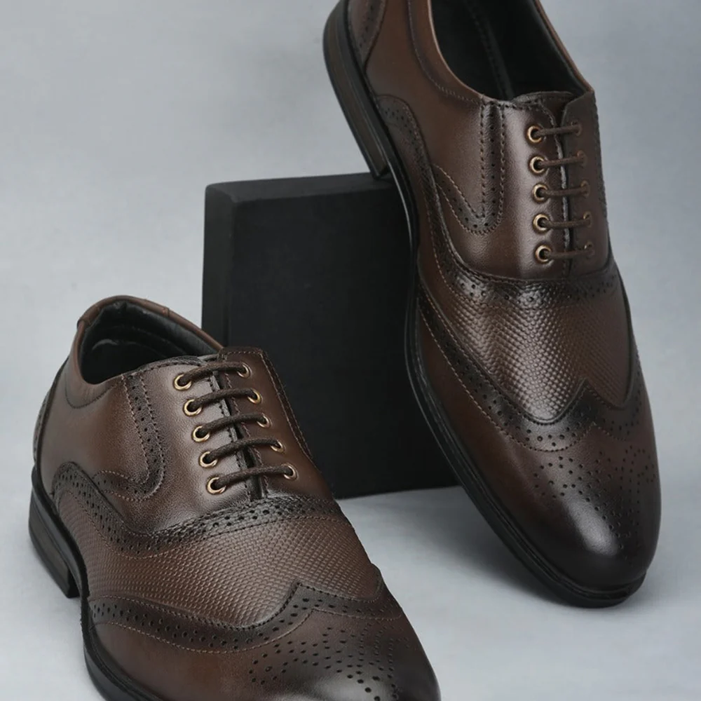 Fortune Formal Brown Lacing Brogue Shoes For Men HOL-125E By Liberty - Image 4