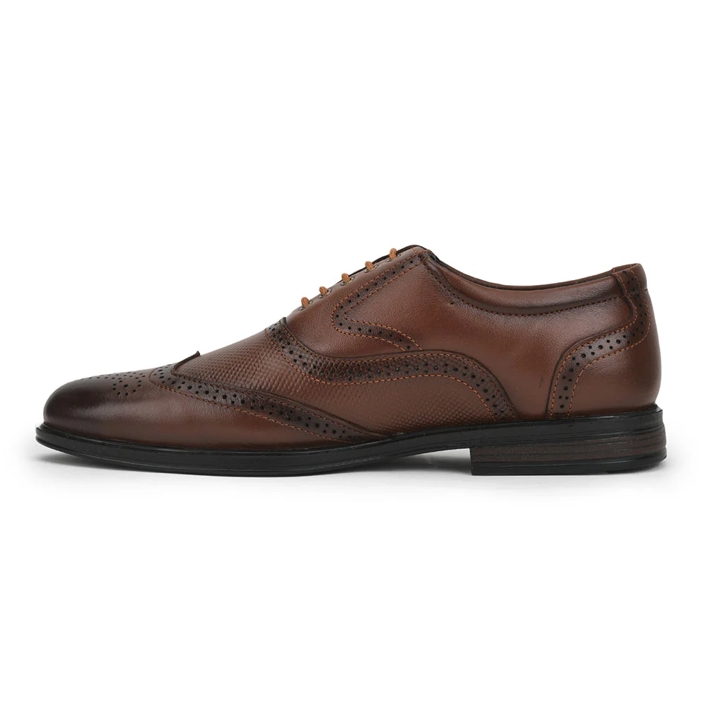 Fortune Formal Tan Lacing Brogue Shoes For Men HOL-125E By Liberty - Image 3