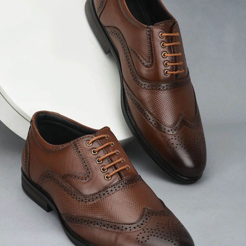Fortune Formal Tan Lacing Brogue Shoes For Men HOL-125E By Liberty - Image 4