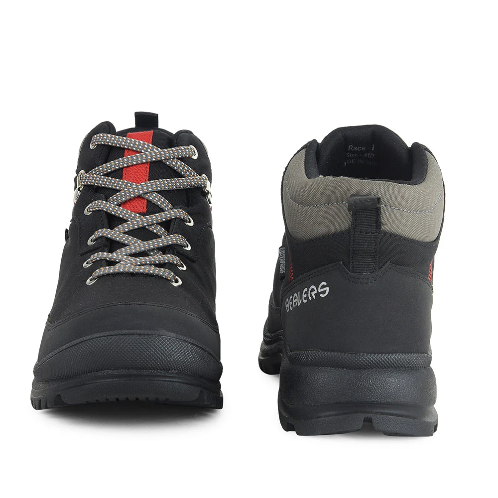 Healers Sports Trekking Black Lacing Shoes For Men RACE-1 By Liberty - Image 5