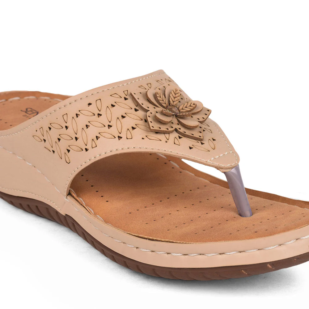 Senorita Casual Beige Slippers For Women LAF-756 By Liberty - Image 6
