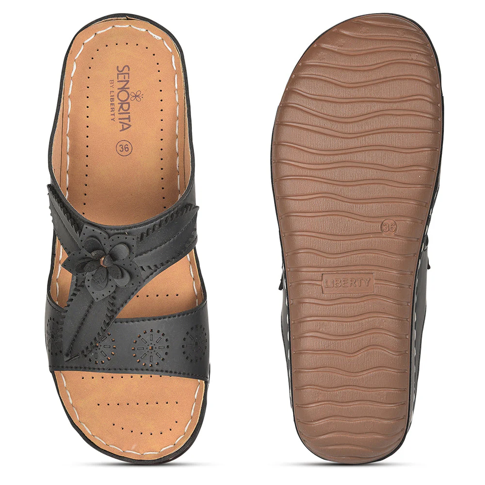 Senorita Casual (Black) Slippers For Women LAF-755 By Liberty - Image 4