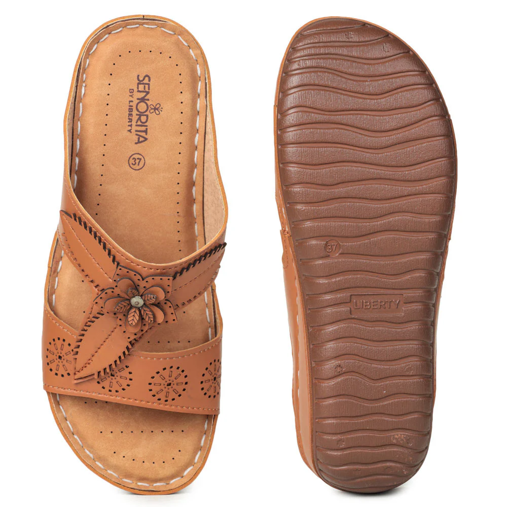 Senorita Fashion (Tan) Slippers For Women LAF-755 By Liberty - Image 3